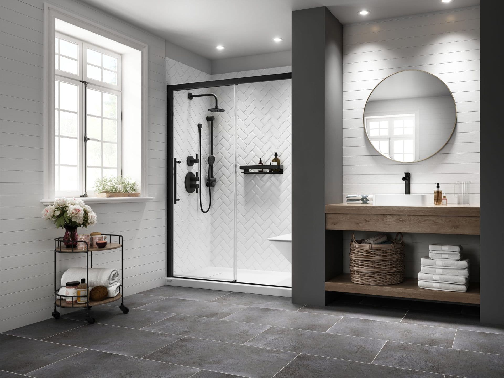 Bathroom Remodel with Large Bathtub and Glass Walk in Shower