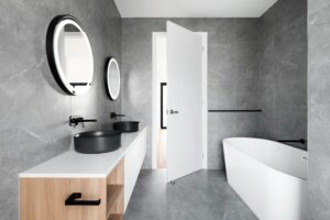 The image shows a bathroom vanity in a modern style.